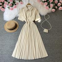 Polyester Waist-controlled & Pleated One-piece Dress Solid PC