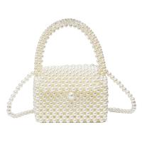 String beads Box Bag Handbag attached with hanging strap Solid white PC