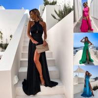 Polyester long style One-piece Dress deep V & side slit & backless patchwork Solid PC