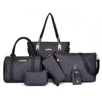 PU Leather Bag Suit soft surface & six piece & attached with hanging strap plaid Set