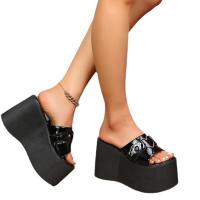 PU Leather Flange Slipsole Shoes EVA Solid black Pair