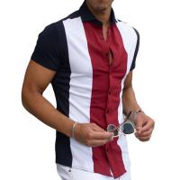Polyester Slim & Plus Size Men Short Sleeve Casual Shirt printed striped PC