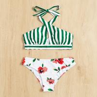 Polyester Bikini backless & two piece & hollow printed striped Set