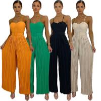 Polyester Wide Leg Trousers Long Jumpsuit Solid PC