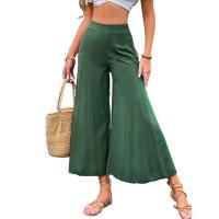 Viscose Long Trousers & Wide Leg Trousers & High Waist Women Casual Pants & loose patchwork Solid green PC