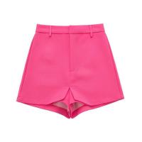 Polyester High Waist Shorts slimming patchwork Solid fuchsia PC