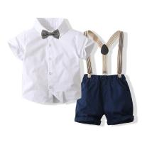 Cotton Slim Boy Clothing Set for boy & two piece suspender pant & top patchwork Solid Set