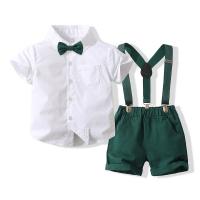 Cotton Slim Boy Clothing Set for boy & two piece suspender pant & top patchwork Solid white Set
