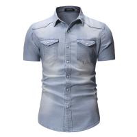 デニム メンズ半袖カジュアルシャツ 単色 選択のためのより多くの色 一つ