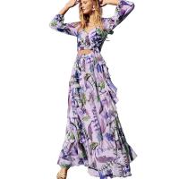 Polyester long style Two-Piece Dress Set deep V printed Set