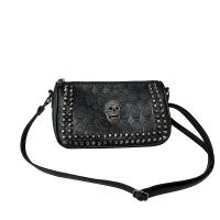 PU Leather Shoulder Bag soft surface & studded skull pattern black PC