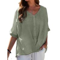 Polyester Plus Size Women Short Sleeve Shirt irregular & loose Solid PC