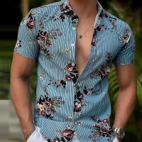 Polyester Slim & Plus Size Men Short Sleeve Casual Shirt printed PC