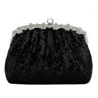 Polyester Clutch Bag with chain & with rhinestone black PC