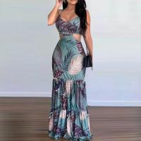 Polyester scallop & Slim Sexy Package Hip Dresses printed leaf pattern PC