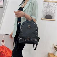 PU Leather Backpack large capacity & soft surface & hardwearing & waterproof & studded skull pattern black PC