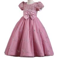 Polyester Princess Girl One-piece Dress with bowknot Sequin PC