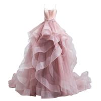 Gauze & Polyester Waist-controlled Long Evening Dress patchwork Solid pink PC