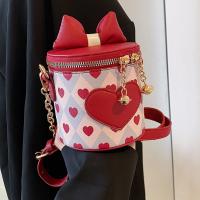 PU Leather Bucket Bag Crossbody Bag with chain heart pattern wine red PC