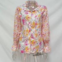 Polyester Vrouwen lange mouw Shirt Afgedrukt Bloemen meer kleuren naar keuze stuk