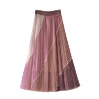 Polyester Slim & High Waist Skirt large hem design patchwork : PC