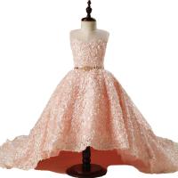 Polyester Princess Girl One-piece Dress large hem design  patchwork pink PC