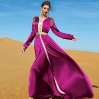 Polyester One-piece Dress large hem design & deep V Solid fuchsia PC