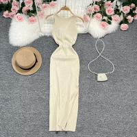 Cotton Waist-controlled & Slim One-piece Dress hollow knitted Solid PC