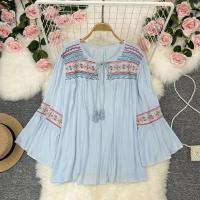 Polyester Women Long Sleeve Blouses loose embroidered PC