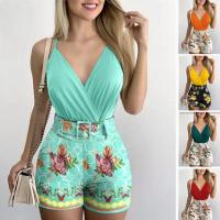 Polyester Plus Size Women Casual Set & with belt & two piece short pants & camis printed Set