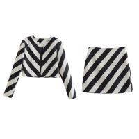 Polyester Women Coat slimming  printed striped PC