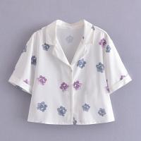 Poliéster Mujeres camisa de manga corta, impreso, floral,  trozo