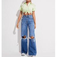 Denim Ripped Women Jeans & loose Solid blue PC