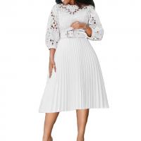 Polyester Plus Size & High Waist One-piece Dress & with belt & hollow crochet Solid PC