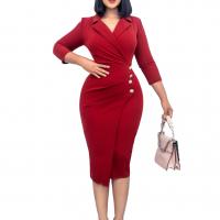 Polyester Sheath & High Waist One-piece Dress mid-long style Solid PC