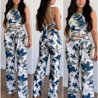 Polyester Women Casual Set & two piece Long Trousers & tank top printed Set