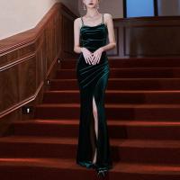 Polyester front slit Long Evening Dress Solid PC