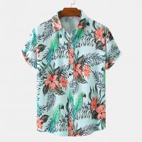 Cotton Slim Men Short Sleeve Casual Shirt printed floral multi-colored PC
