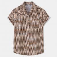 Cotton Slim Men Short Sleeve Casual Shirt printed Argyle brown PC