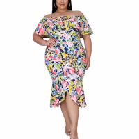 Polyester Plus Size & Mermaid One-piece Dress mid-long style printed PC