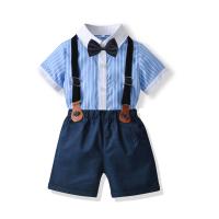 Cotton Slim Boy Clothing Set & two piece suspender pant & top patchwork striped Set