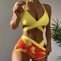 Polyester Bikini & three piece printed yellow Set
