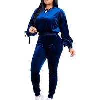 Polyester Plus Size Women Casual Set & two piece Long Trousers & top Solid Set