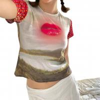 Polyester T-shirts femmes à manches courtes Imprimé pièce