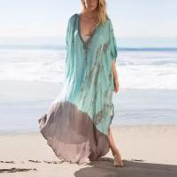 Polyester Swimming Cover Ups deep V & side slit & loose printed : PC