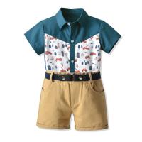 Algodón Juego de ropa de verano para niños, Pantalones & parte superior, impreso, colores mezclados,  Conjunto