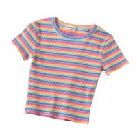 Cotton Slim & Crop Top Women Short Sleeve T-Shirts & skinny printed striped PC