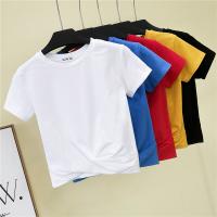 Cotton Slim & Crop Top & High Waist Women Short Sleeve T-Shirts & skinny Solid PC