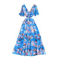 Polyester scallop & High Waist One-piece Dress large hem design & deep V shivering PC