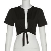 Spandex & Polyester T-shirts femmes à manches courtes teint nature Solide plus de couleurs pour le choix pièce